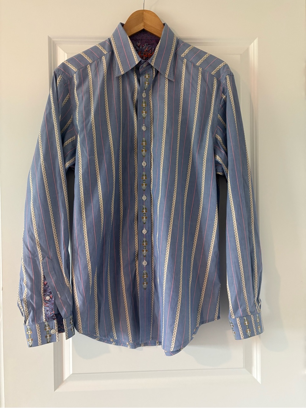 Robert Graham Men’s Blue Striped Button-Up Shirt Paisley long sleeve dress shirt